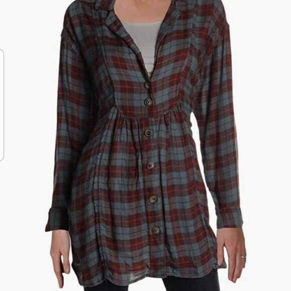 Free People Women's All About The Feels Plaid Button Shirt - Picture 1 of 7